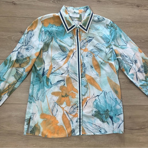 J.H. Collectibles Button Up Shirt Tropical Blue Orange Floral Size Medium - Picture 4 of 8